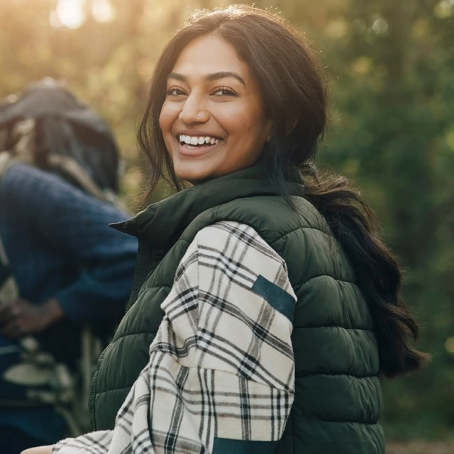 Portrait of a smiling woman during a camping vacation